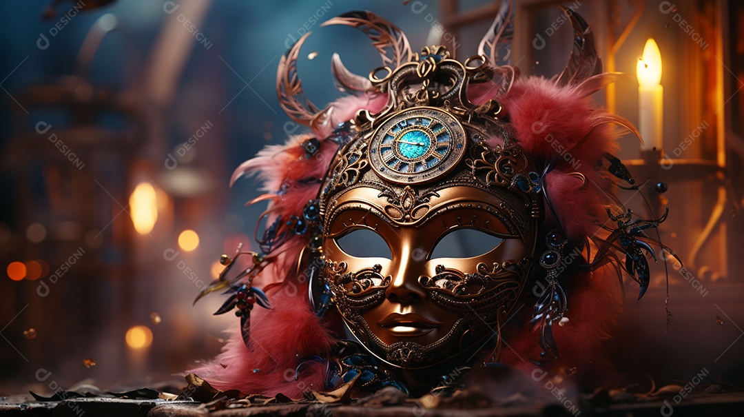 Máscara de carnaval veneziana em close-up uma linda decoração