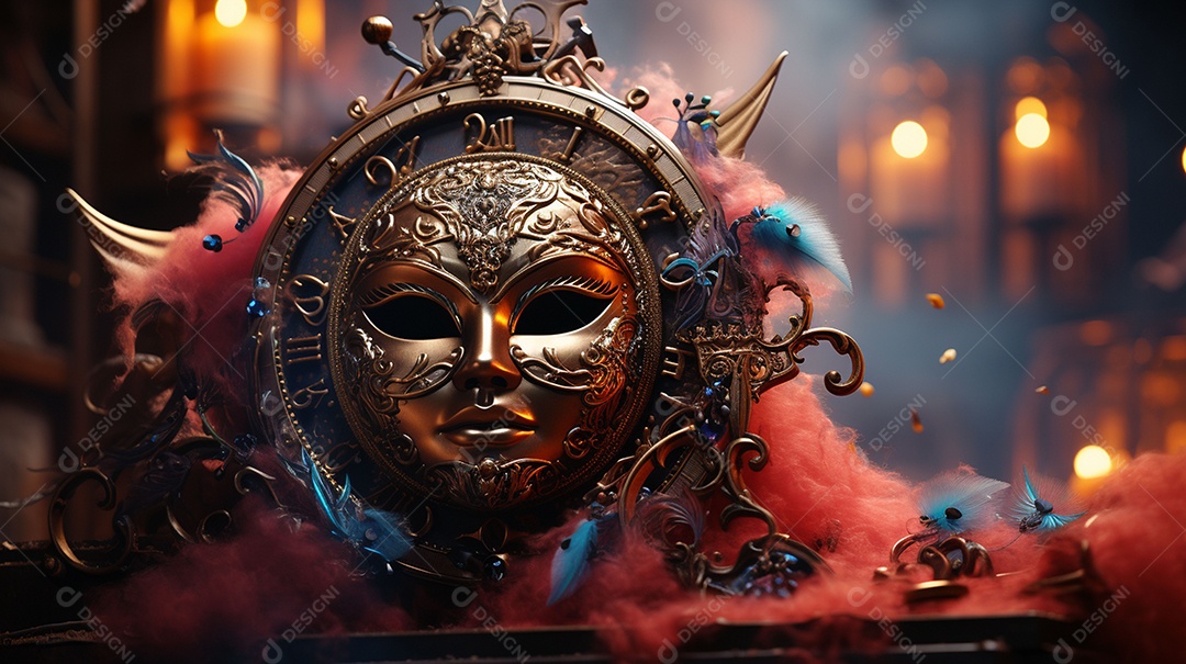 Máscara de carnaval veneziana em close-up uma linda decoração