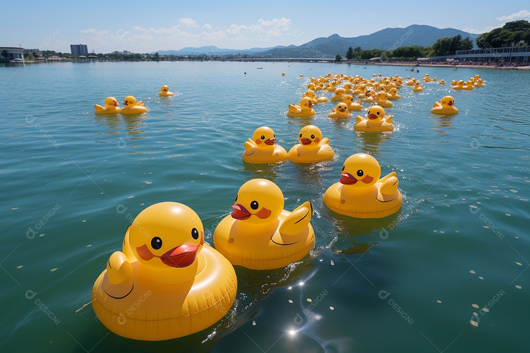 Lindos patinhos nadando sob uma praia