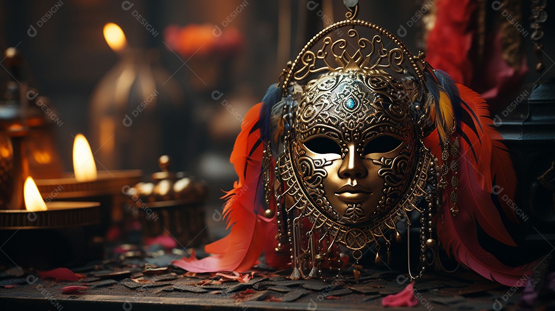 Máscara de carnaval veneziana em close-up uma linda decoração