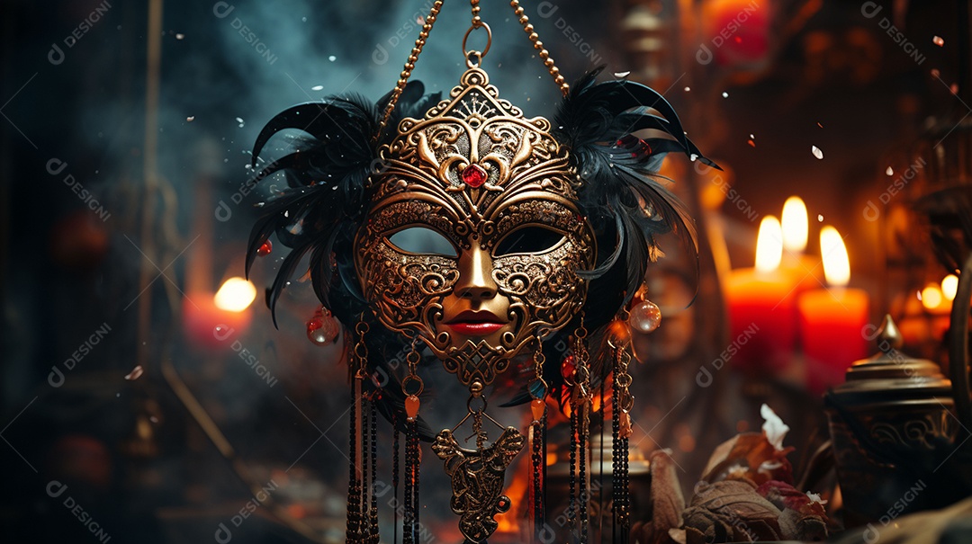 Máscara de carnaval veneziana em close-up uma linda decoração