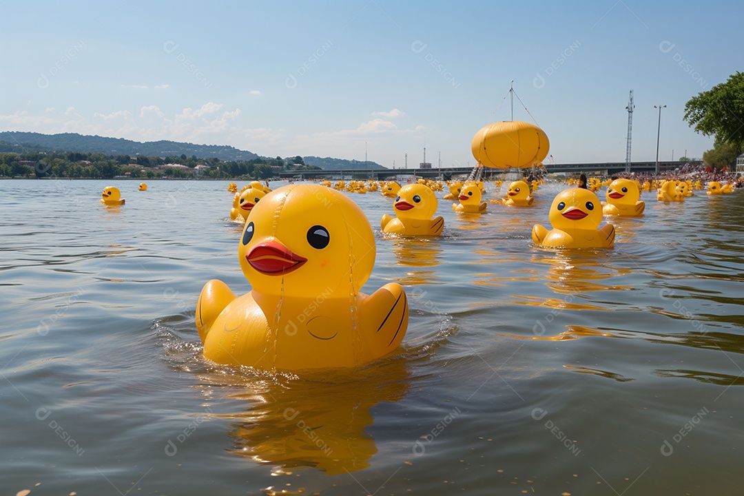 Lindos patinhos nadando sob uma praia