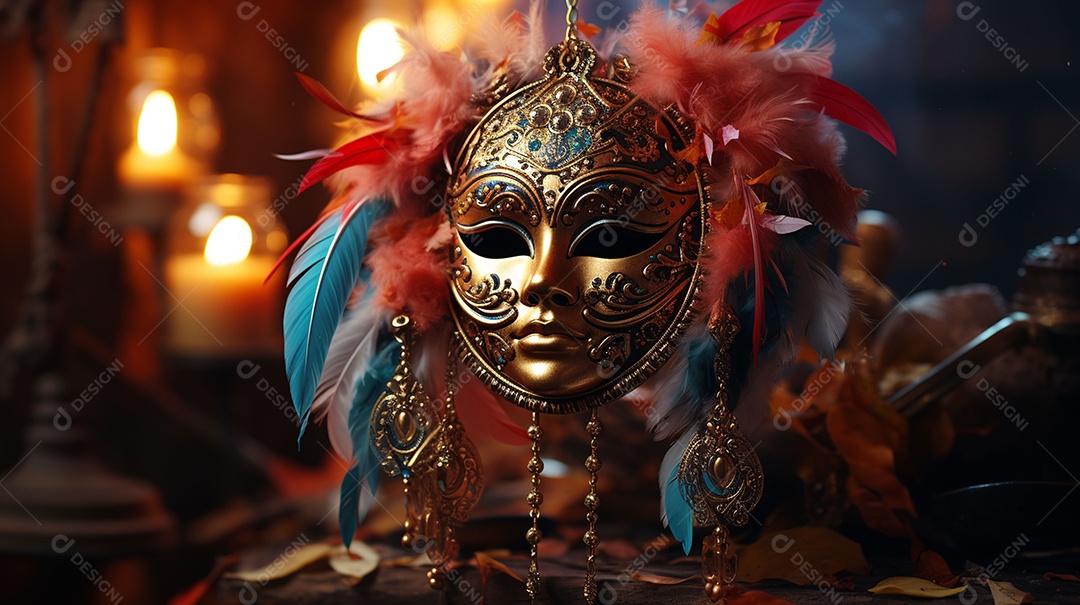 Máscara de carnaval veneziana em close-up uma linda decoração