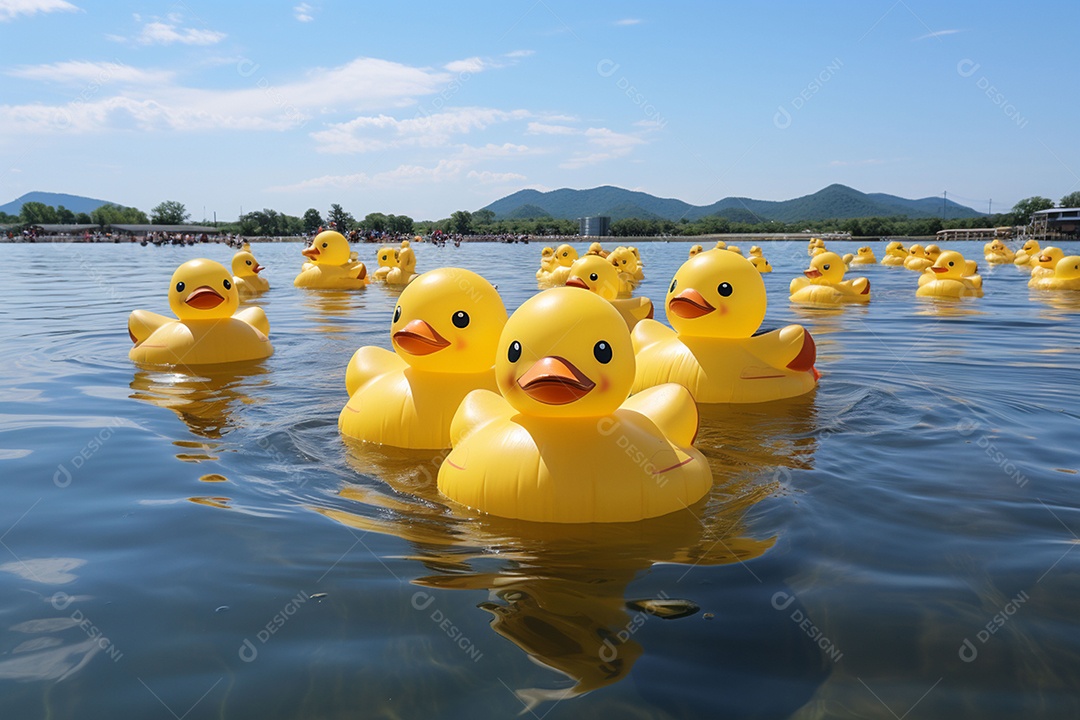 Lindos patinhos nadando sob uma praia
