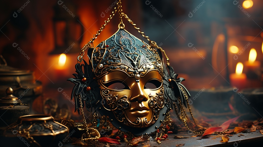 Máscara de carnaval veneziana em close-up uma linda decoração