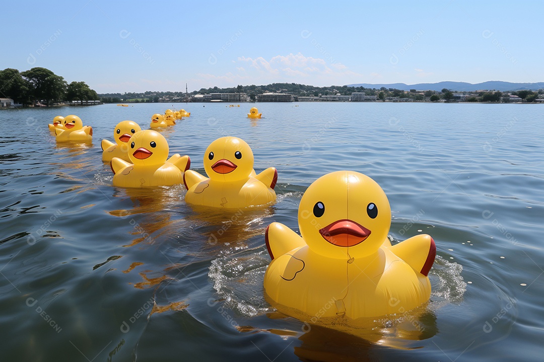 Lindos patinhos nadando sob uma praia