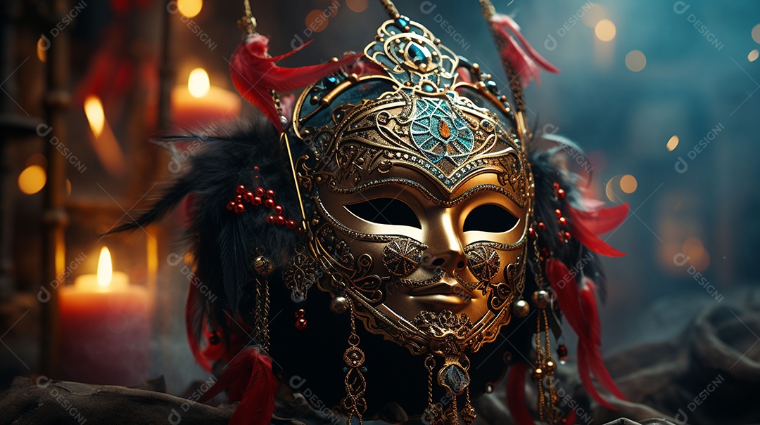 Máscara de carnaval veneziana em close-up uma linda decoração