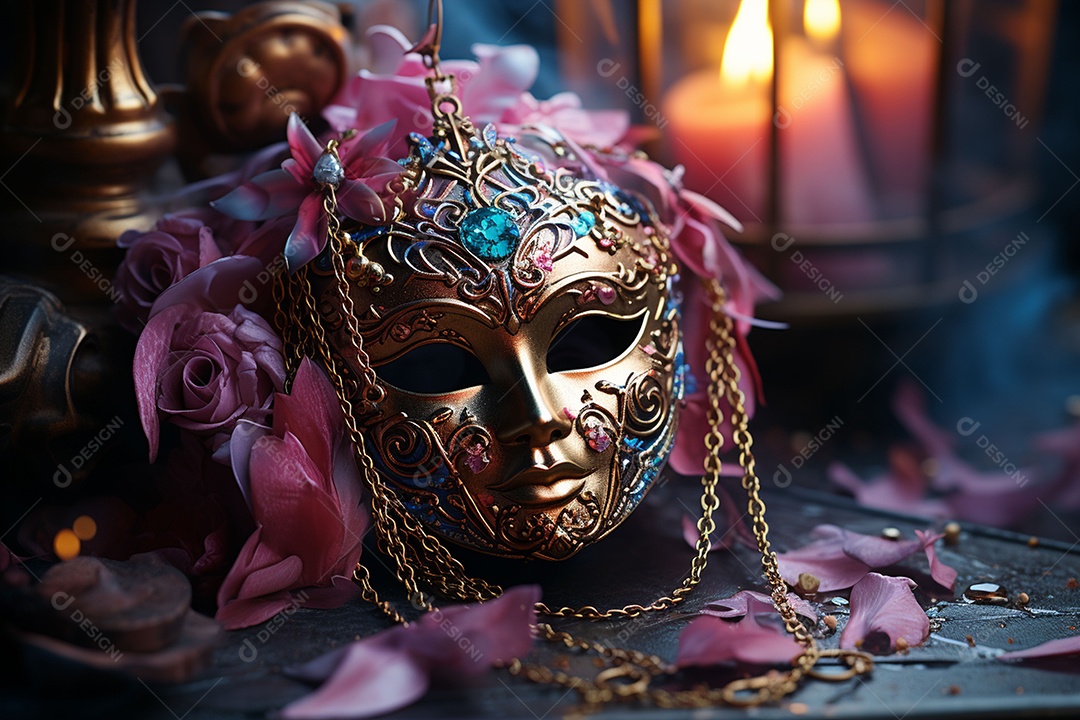 Máscara de carnaval veneziana em close-up uma linda decoração