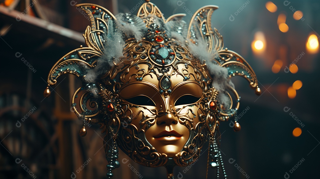 Máscara de carnaval veneziana em close-up uma linda decoração