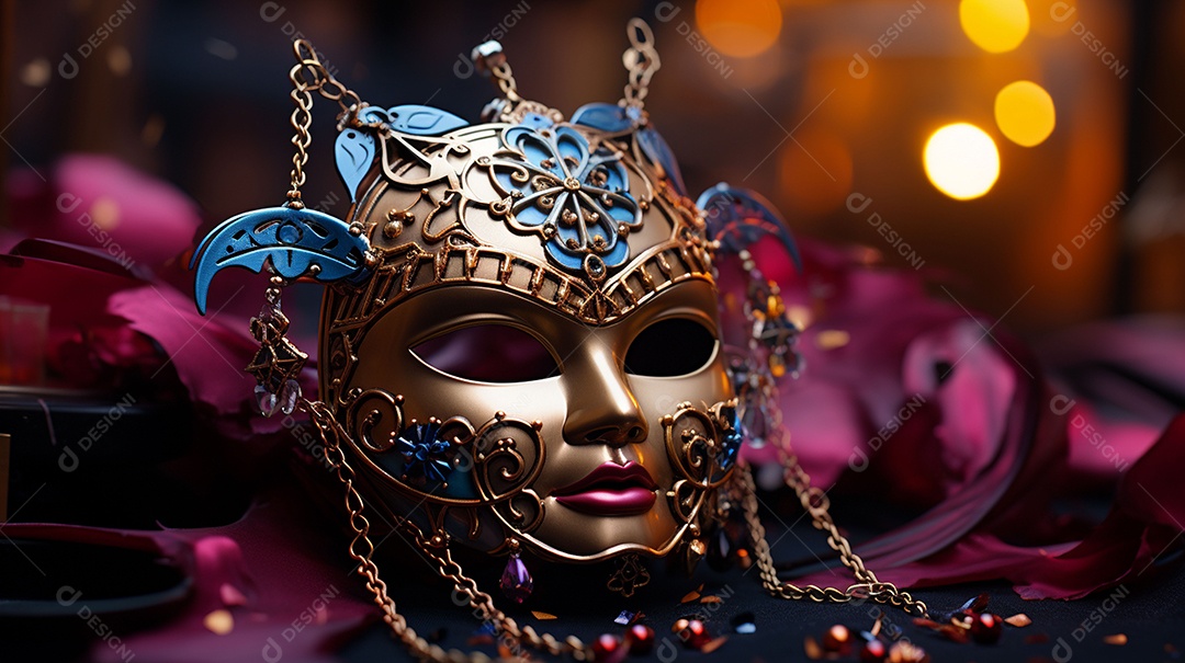 Máscara de carnaval veneziana em close-up uma linda decoração