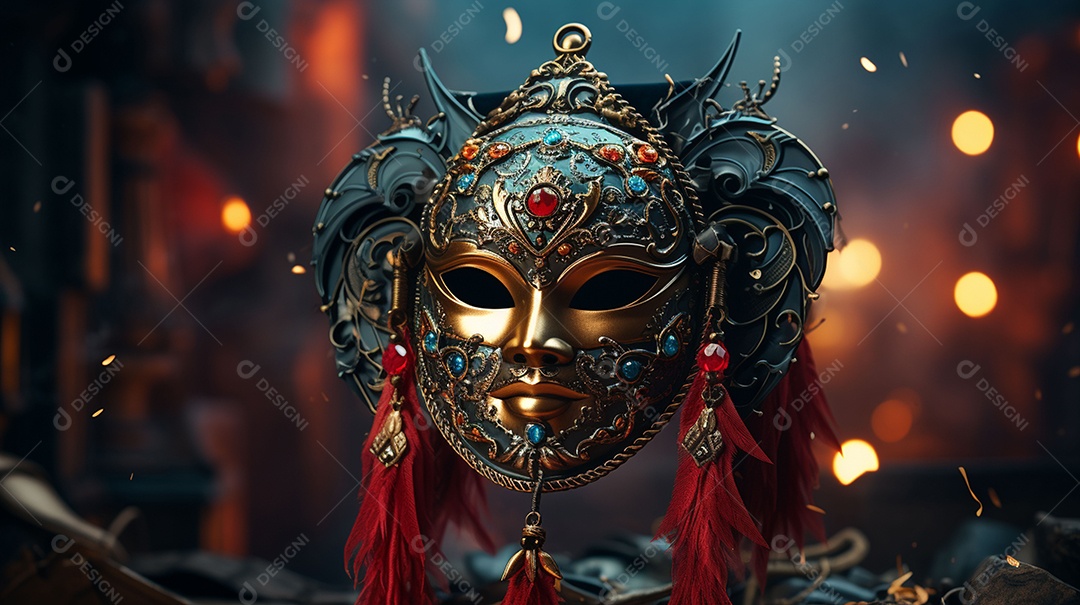 Máscara de carnaval veneziana em close-up uma linda decoração