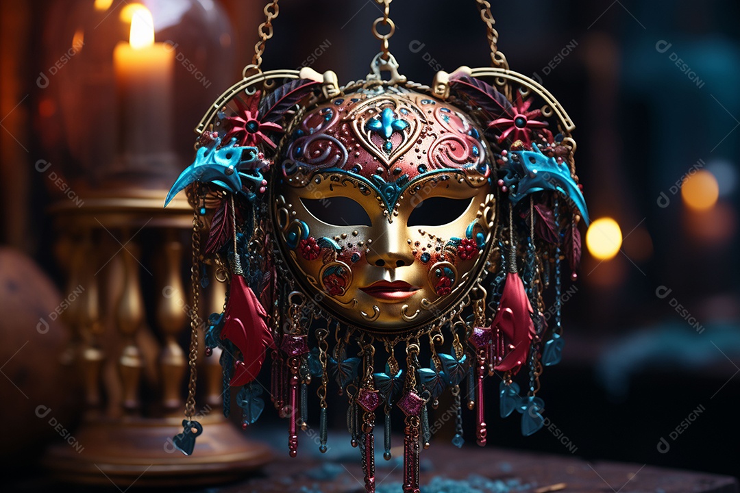 Máscara de carnaval veneziana em close-up uma linda decoração