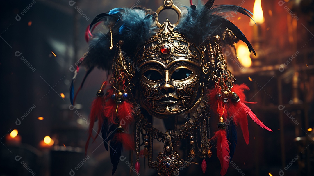 Máscara de carnaval veneziana em close-up uma linda decoração