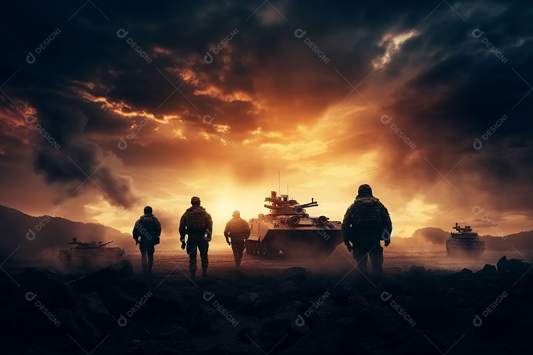 Conceito de guerra silhuetas militares cena de luta