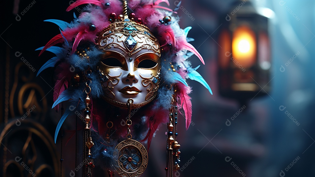 Máscara de carnaval veneziana em close-up uma linda decoração