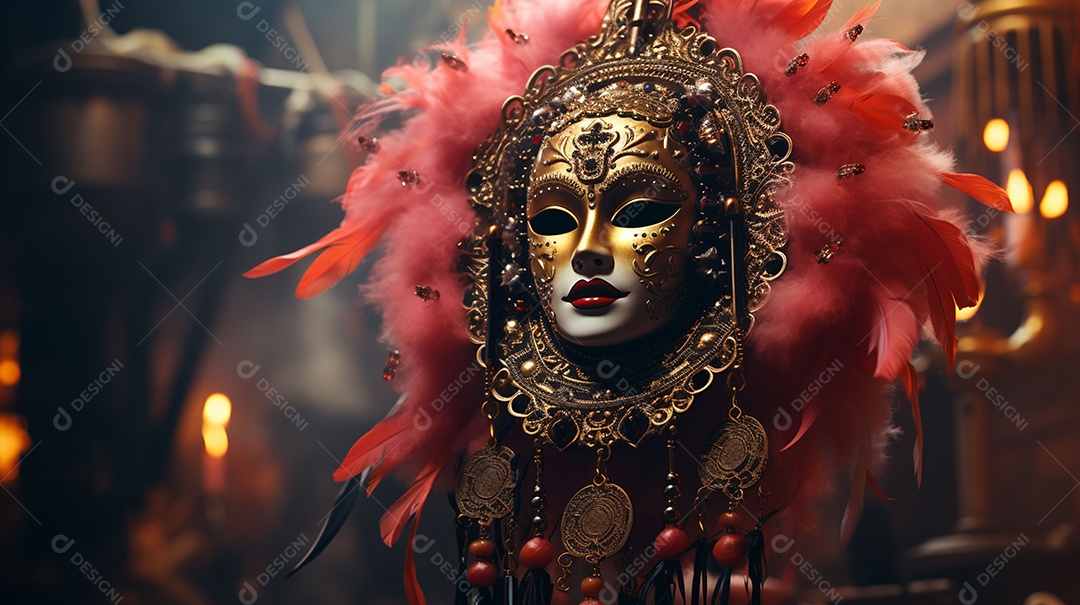 Máscara de carnaval veneziana em close-up uma linda decoração