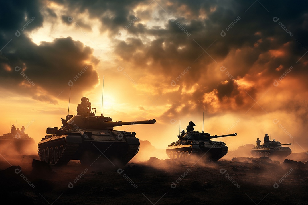 Conceito de guerra silhuetas militares cena de luta