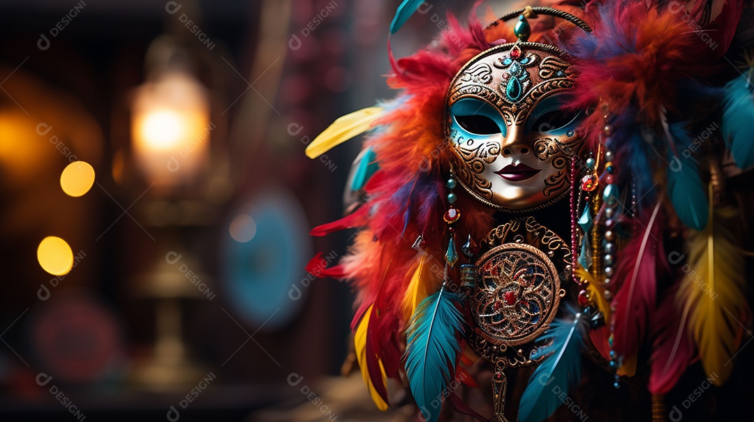 Máscara de carnaval veneziana em close-up uma linda decoração