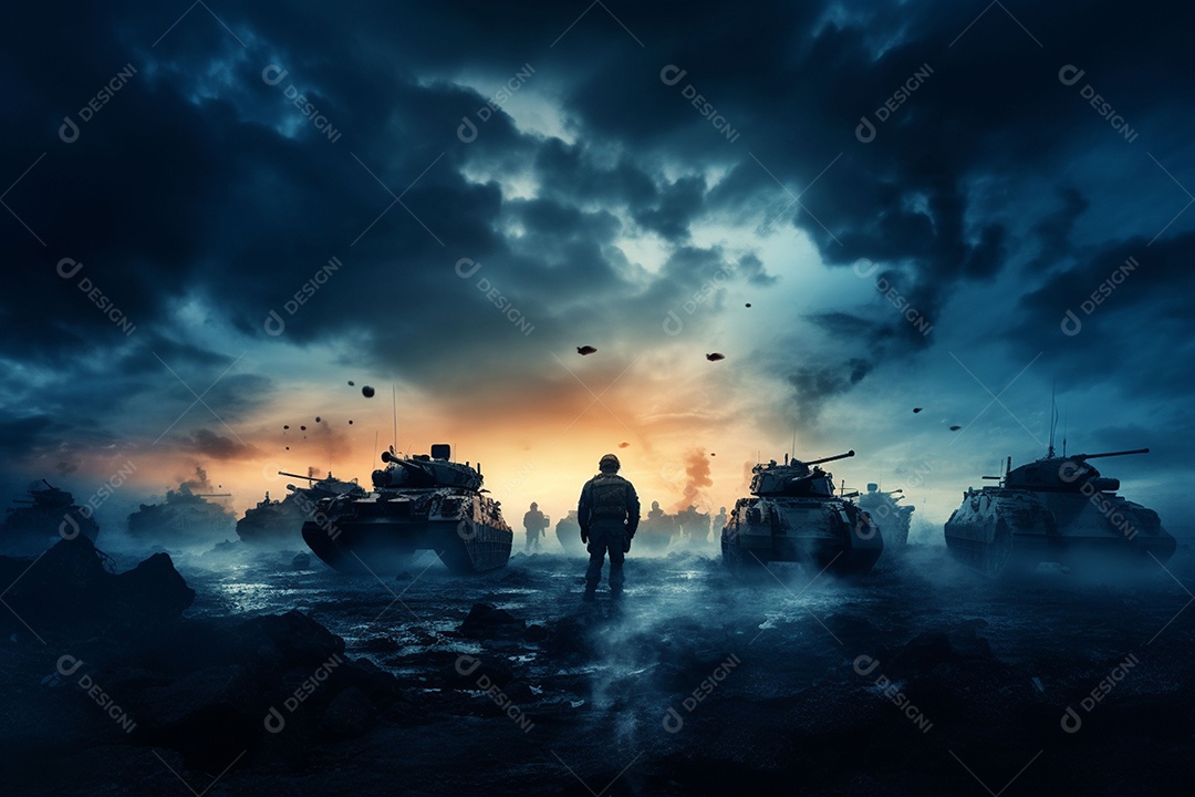 Conceito de guerra silhuetas militares cena de luta