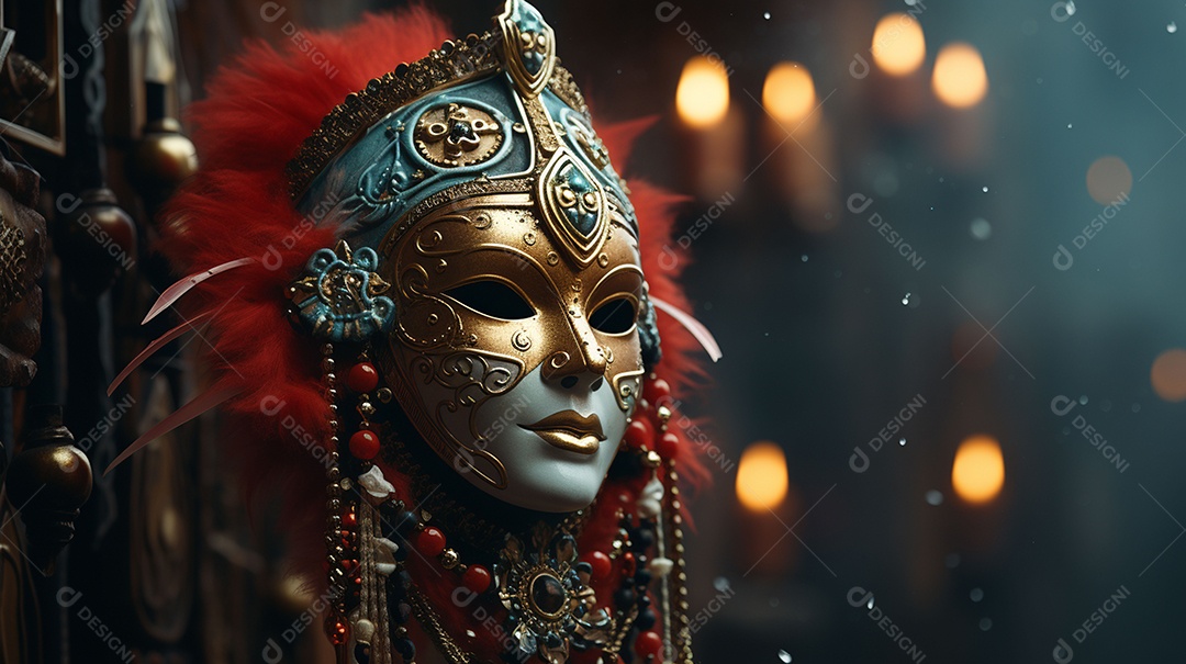 Máscara de carnaval veneziana em close-up uma linda decoração