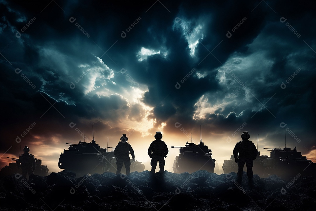Conceito de guerra silhuetas militares cena de luta