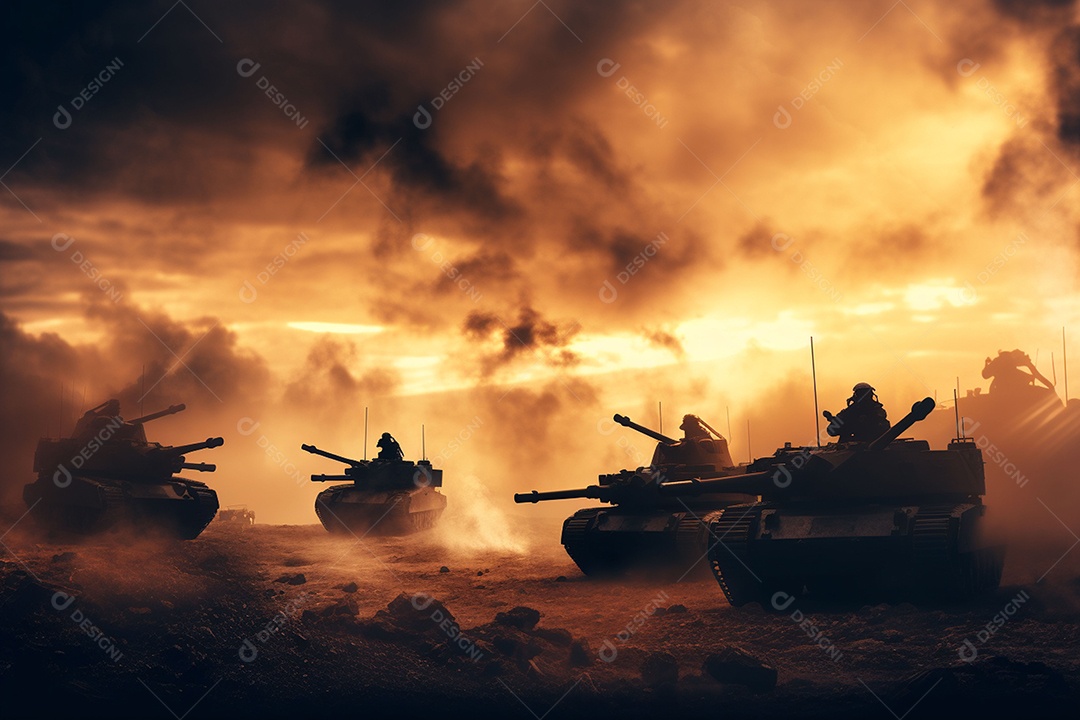 Conceito de guerra silhuetas militares cena de luta