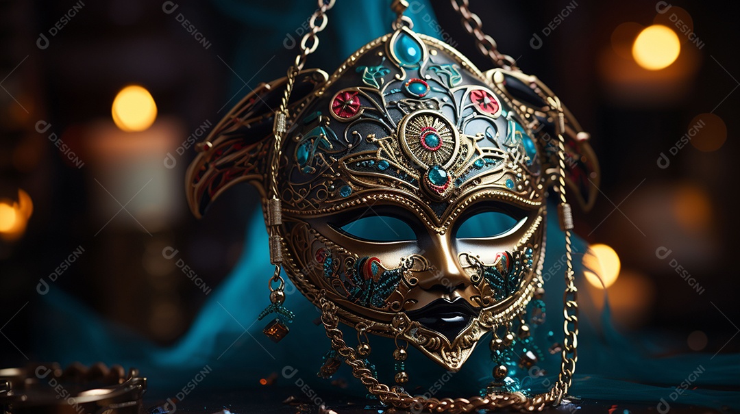 Máscara de carnaval veneziana em close-up uma linda decoração