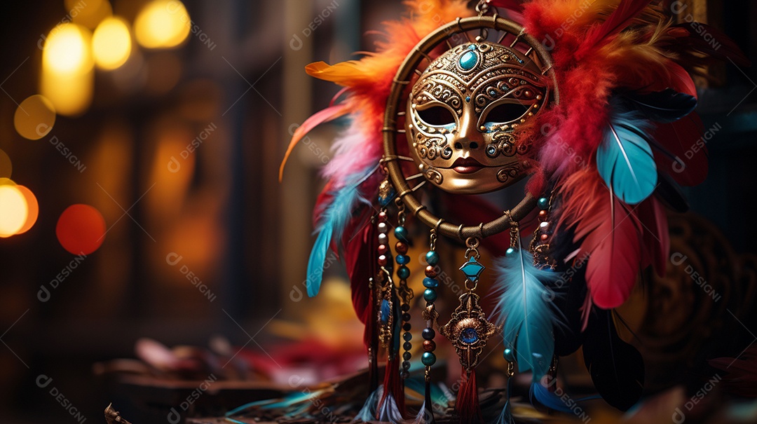 Máscara de carnaval veneziana em close-up uma linda decoração