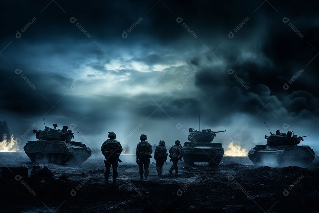 Conceito de guerra silhuetas militares cena de luta