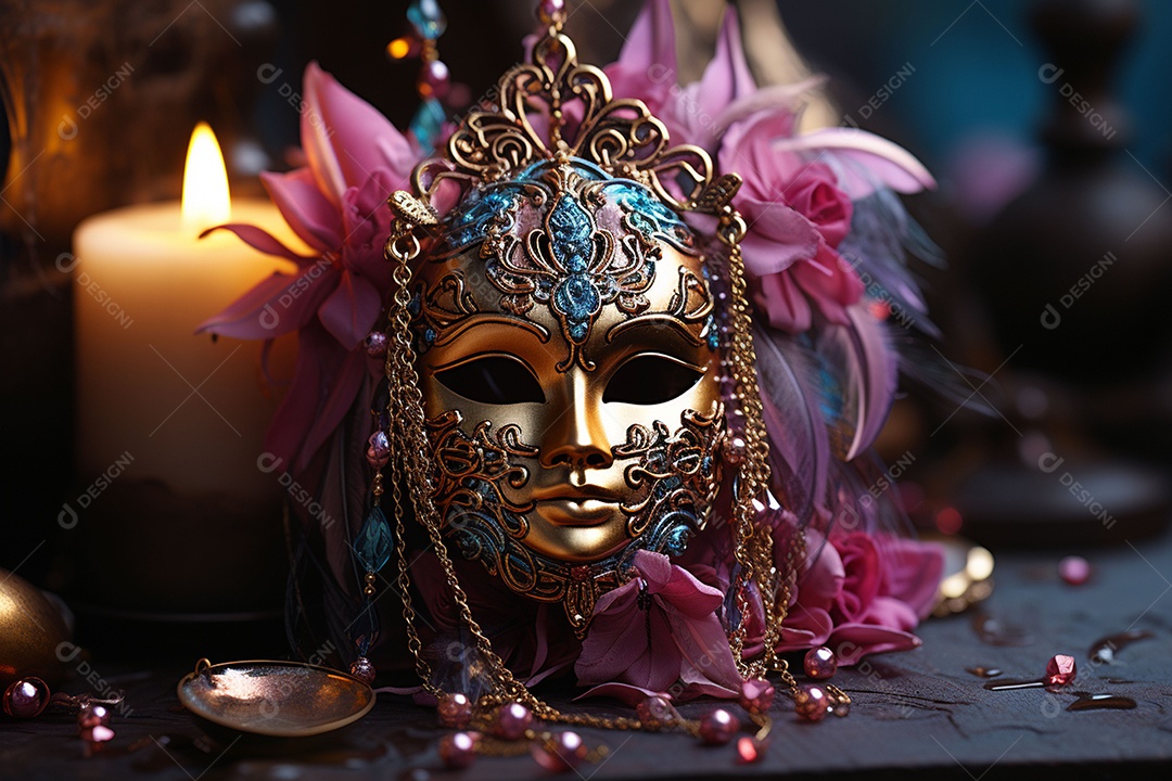 Máscara de carnaval veneziana em close-up uma linda decoração