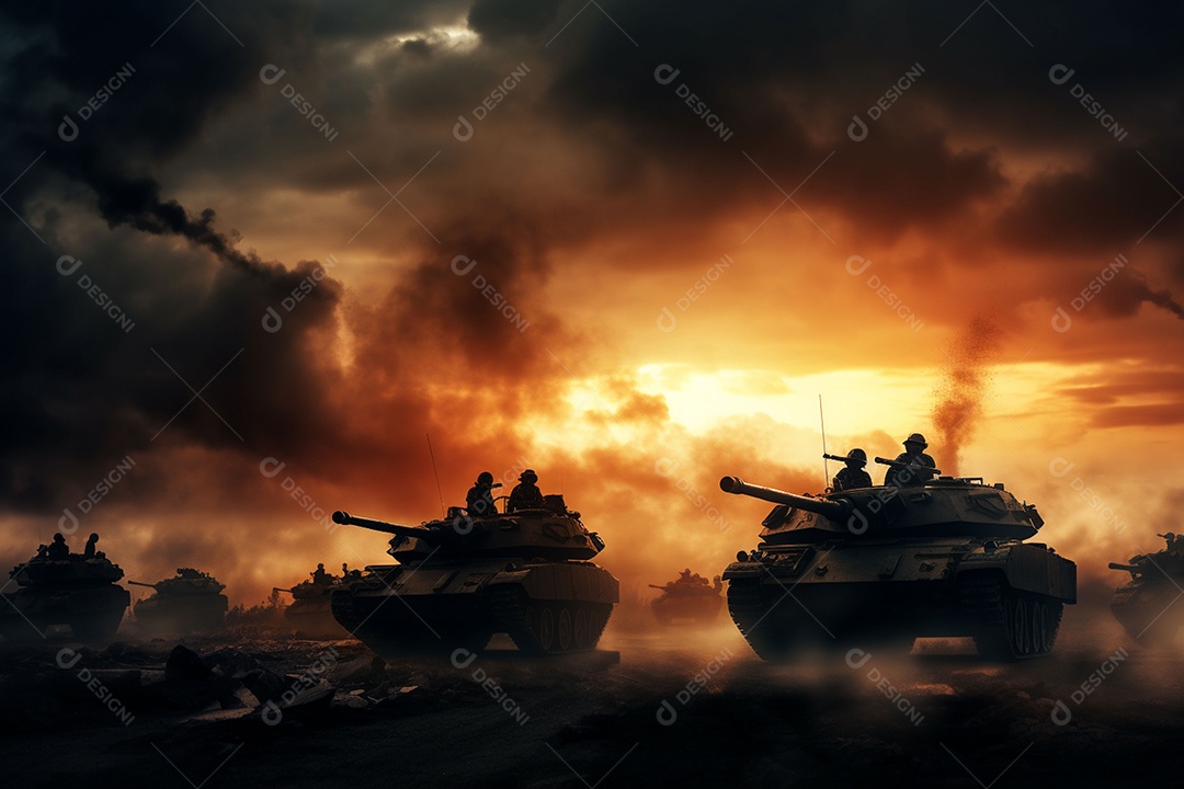 Conceito de guerra silhuetas militares cena de luta