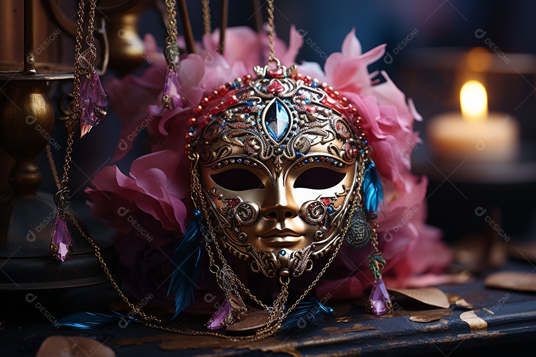 Máscara de carnaval veneziana em close-up uma linda decoração