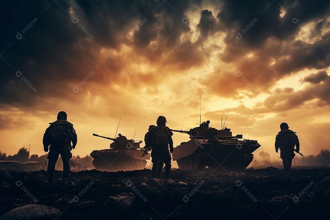 Conceito de guerra silhuetas militares cena de luta