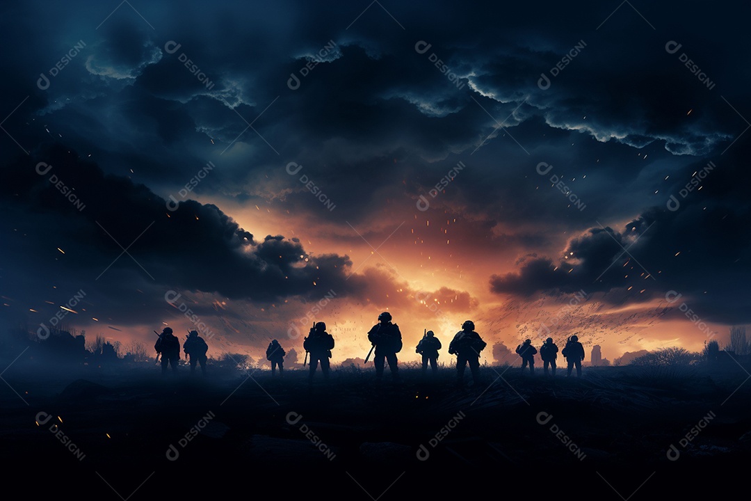 Conceito de guerra silhuetas militares cena de luta