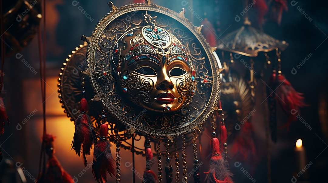 Máscara de carnaval veneziana em close-up uma linda decoração