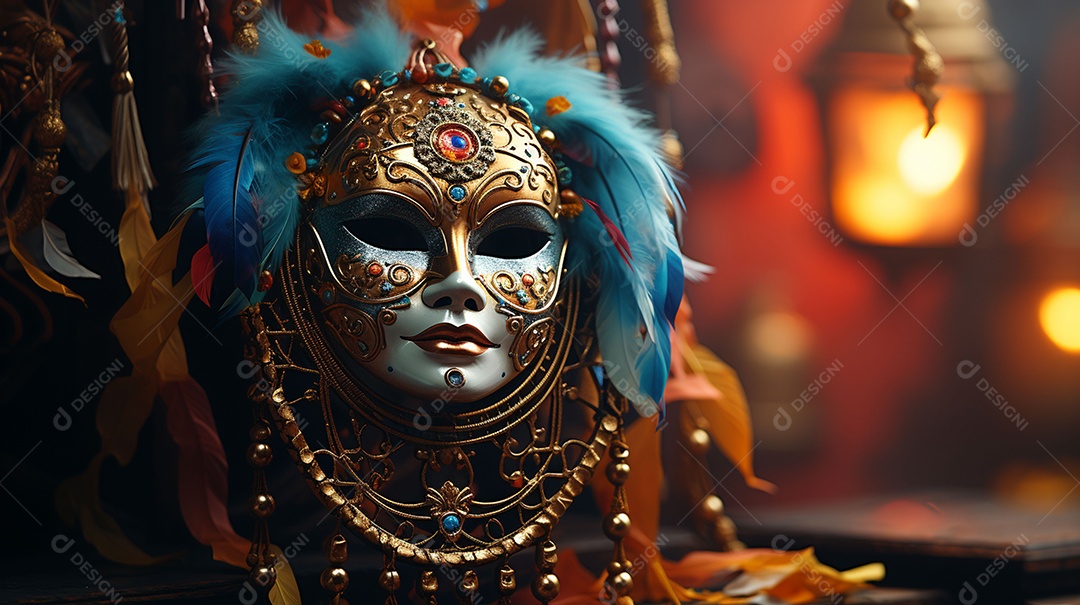 Máscara de carnaval veneziana em close-up uma linda decoração