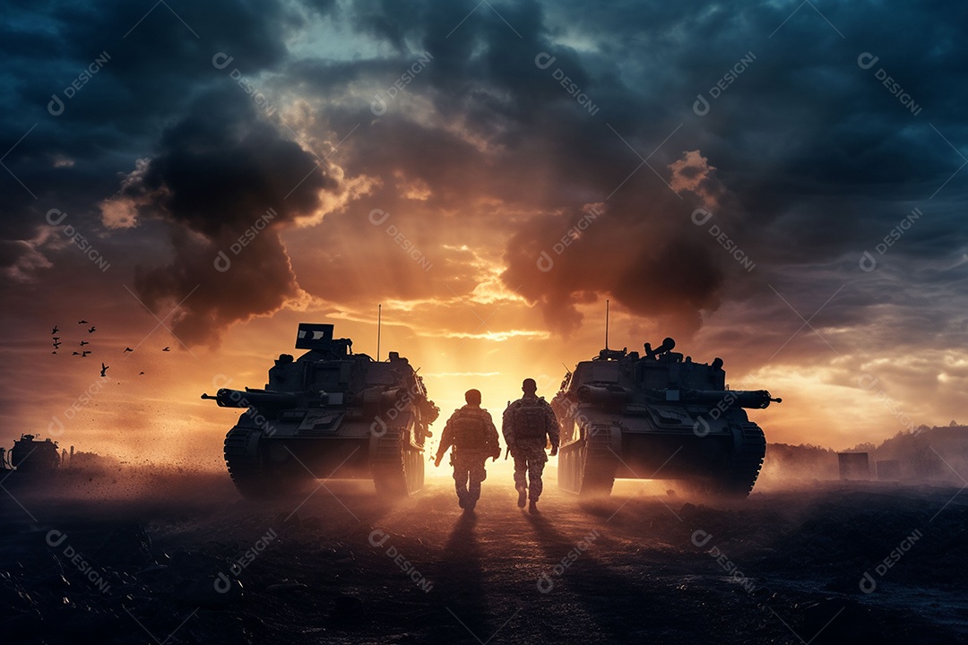 Conceito de guerra silhuetas militares cena de luta