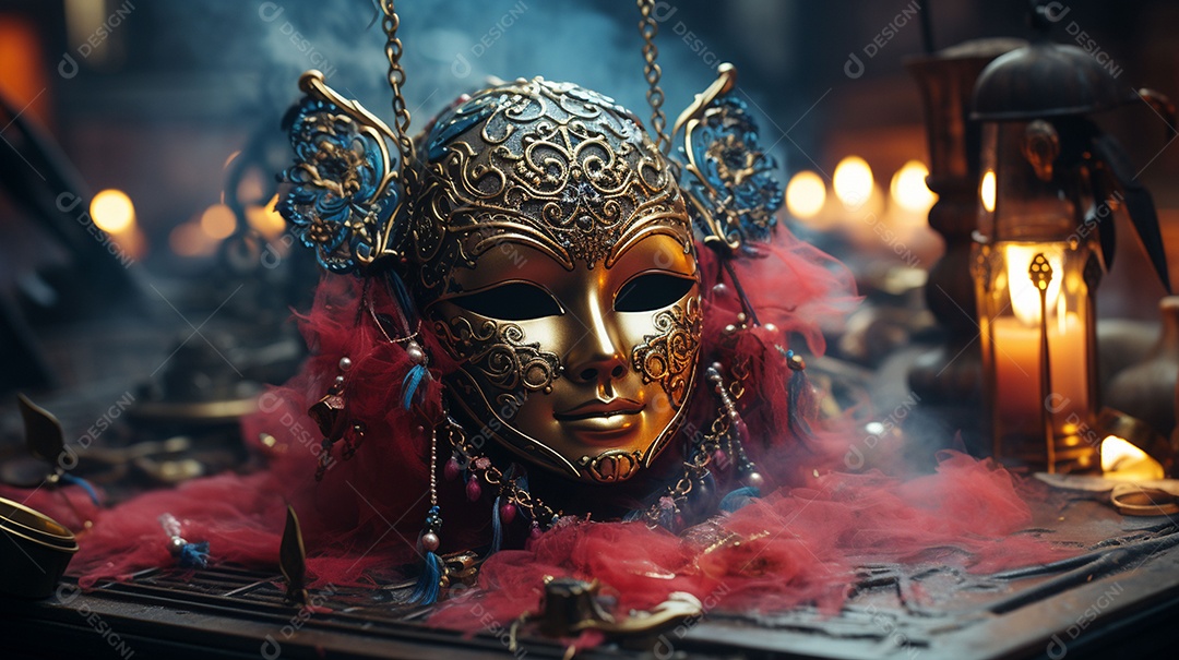 Máscara de carnaval veneziana em close-up uma linda decoração