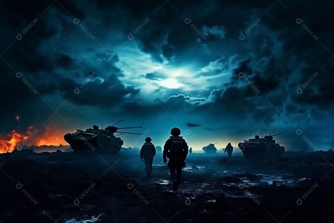 Conceito de guerra silhuetas militares cena de luta