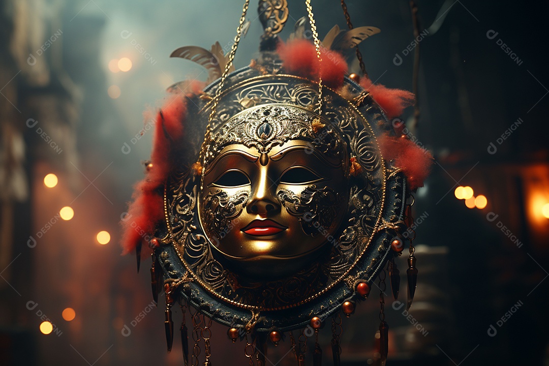 Máscara de carnaval veneziana em close-up uma linda decoração