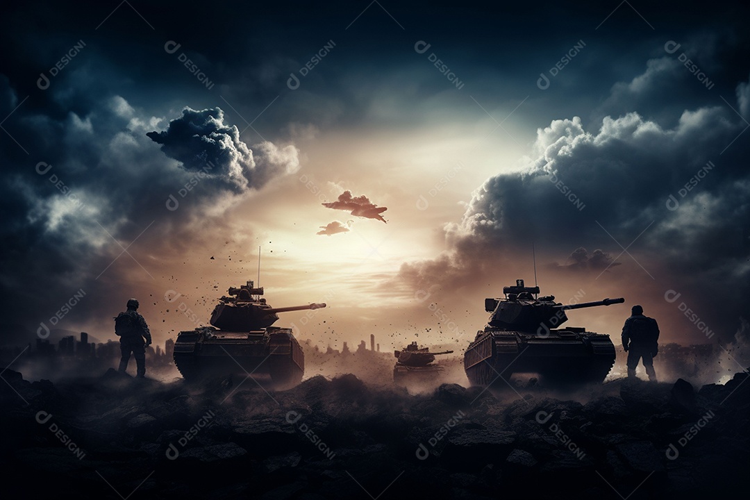 Conceito de guerra silhuetas militares cena de luta