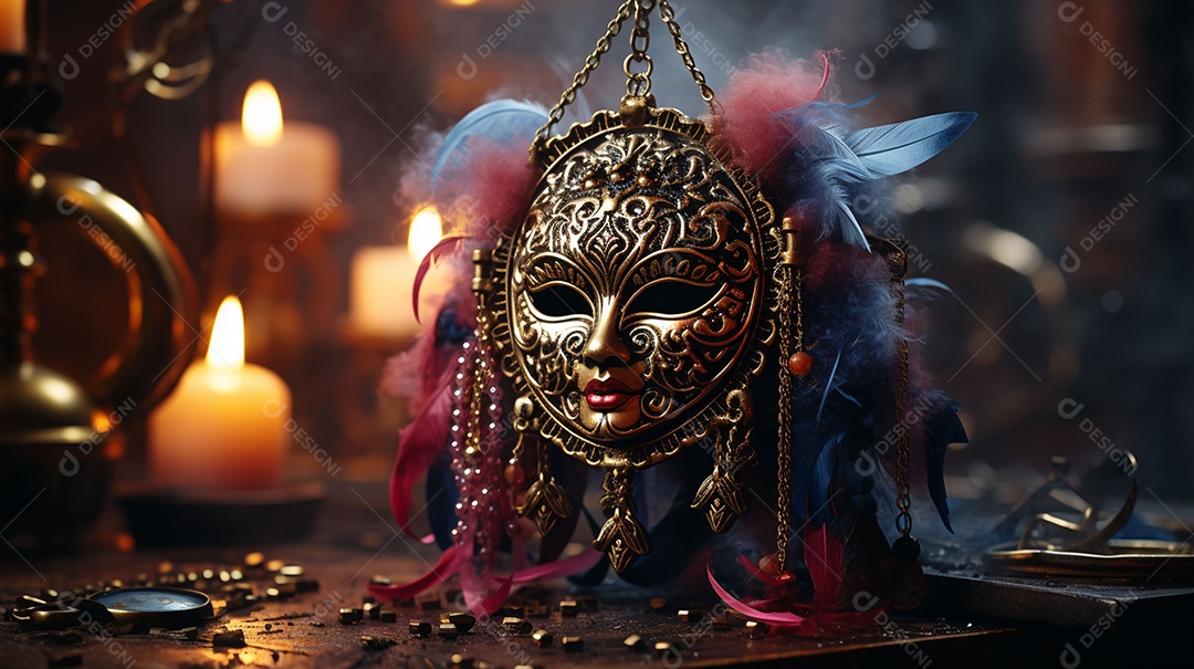 Máscara de carnaval veneziana em close-up uma linda decoração