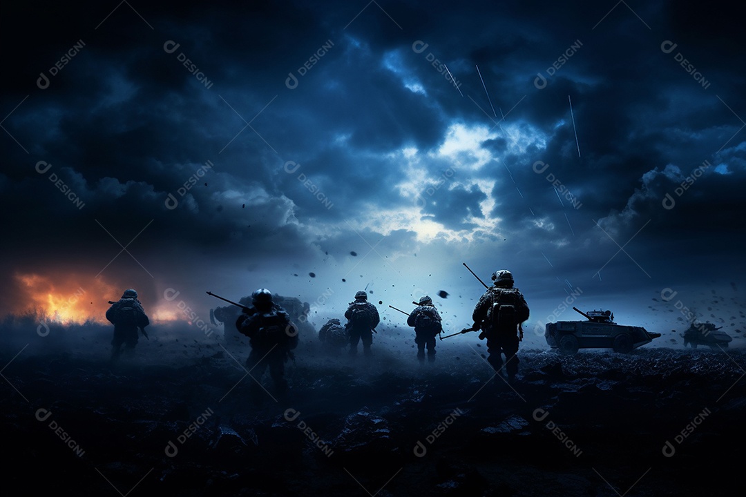 Conceito de guerra silhuetas militares cena de luta