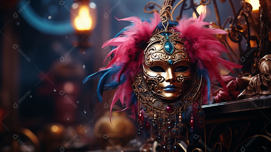 Máscara de carnaval veneziana em close-up uma linda decoração