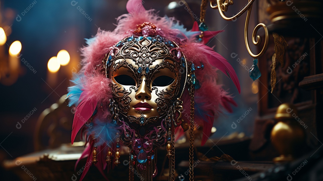 Máscara de carnaval veneziana em close-up uma linda decoração