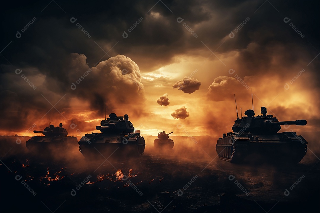 Conceito de guerra silhuetas militares cena de luta