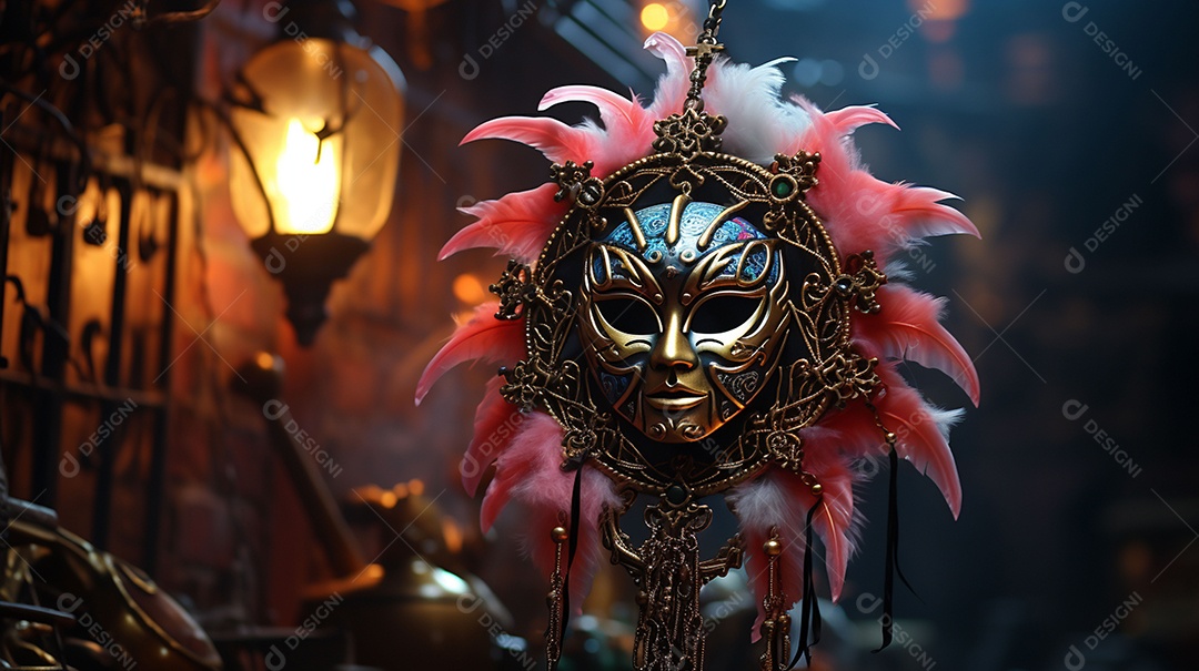 Máscara de carnaval veneziana em close-up uma linda decoração