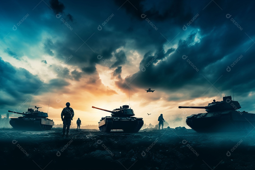 Conceito de guerra silhuetas militares cena de luta