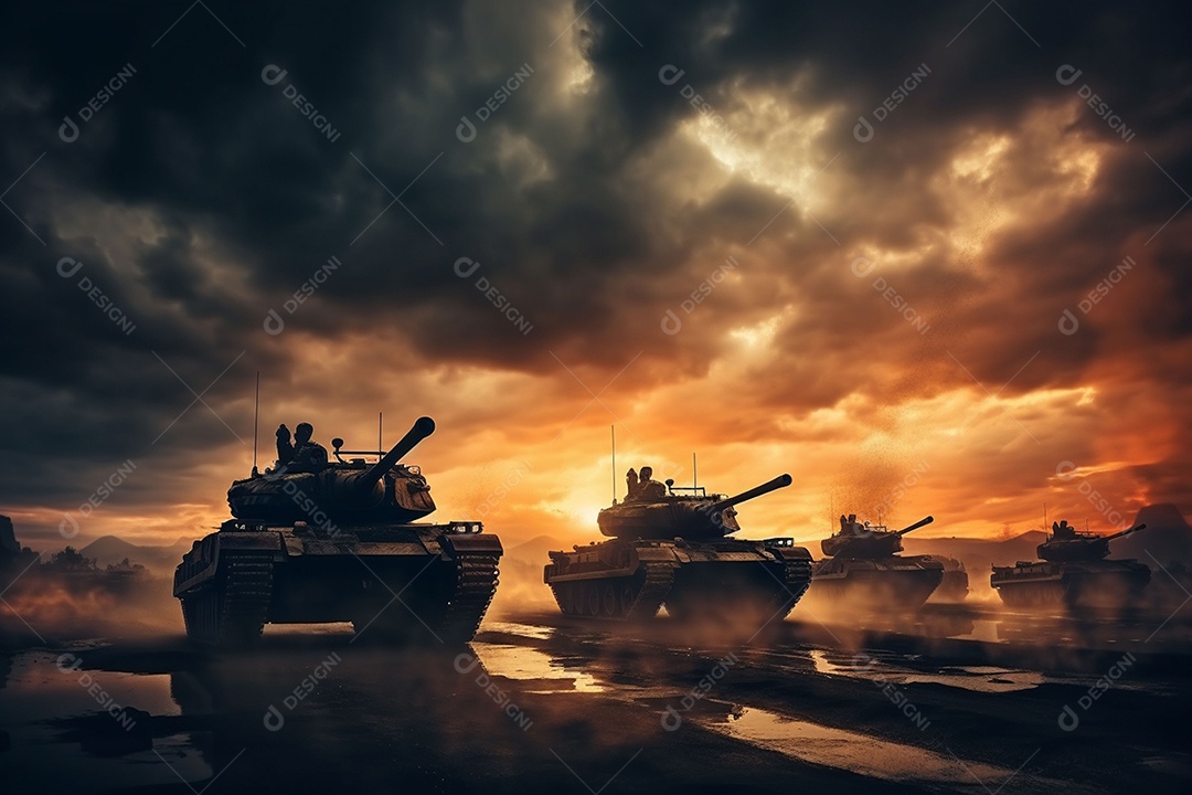 Conceito de guerra silhuetas militares cena de luta