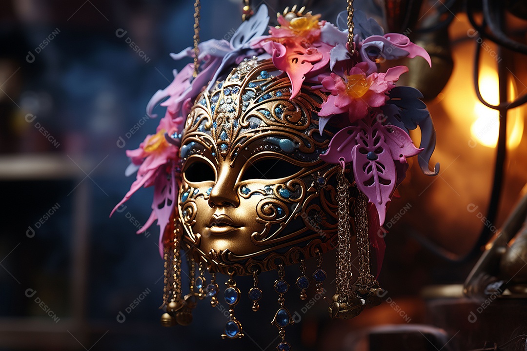 Máscara de carnaval veneziana em close-up uma linda decoração